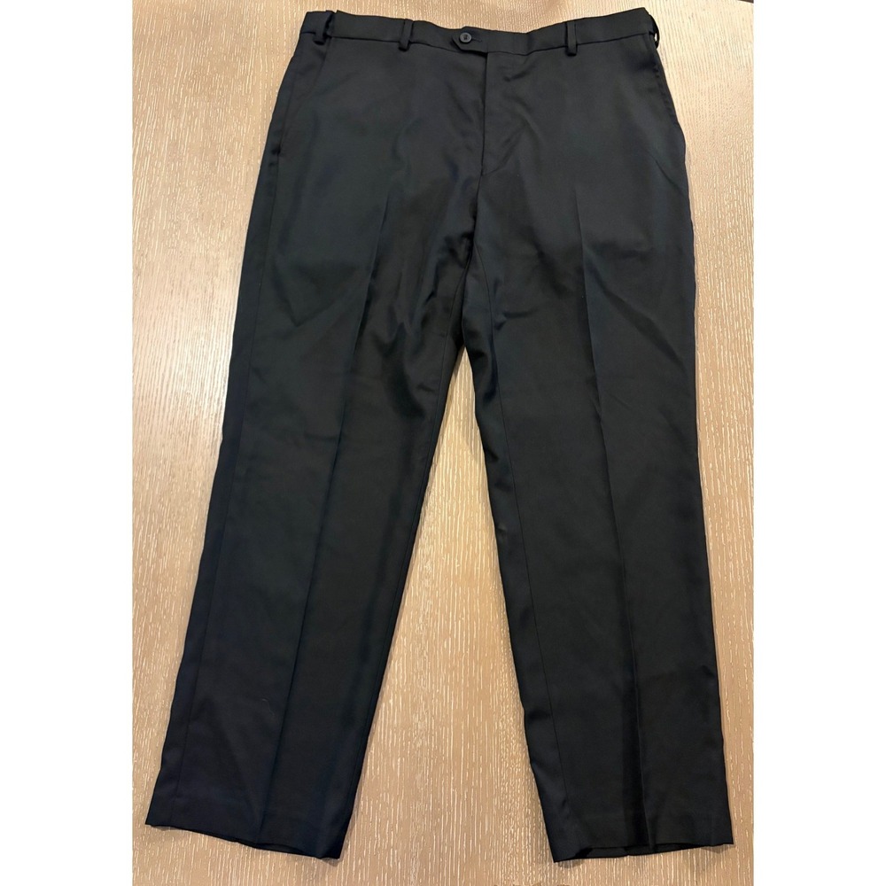 Jos A Bank Traveler Mens Dress Pants 36x29 Black Flat Front Career Slacks